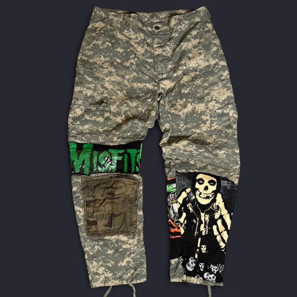 Custom Camouflage Cargo Pants with Punk Patchwork